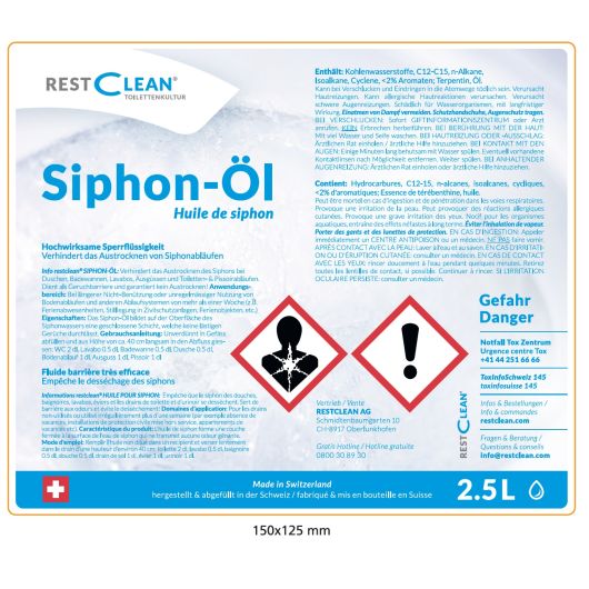 Siphon-Öl im Kanister (2.5 Liter) als hochwirksame Sperrflüssigkeit für Ablaufsysteme - RESTCLEAN